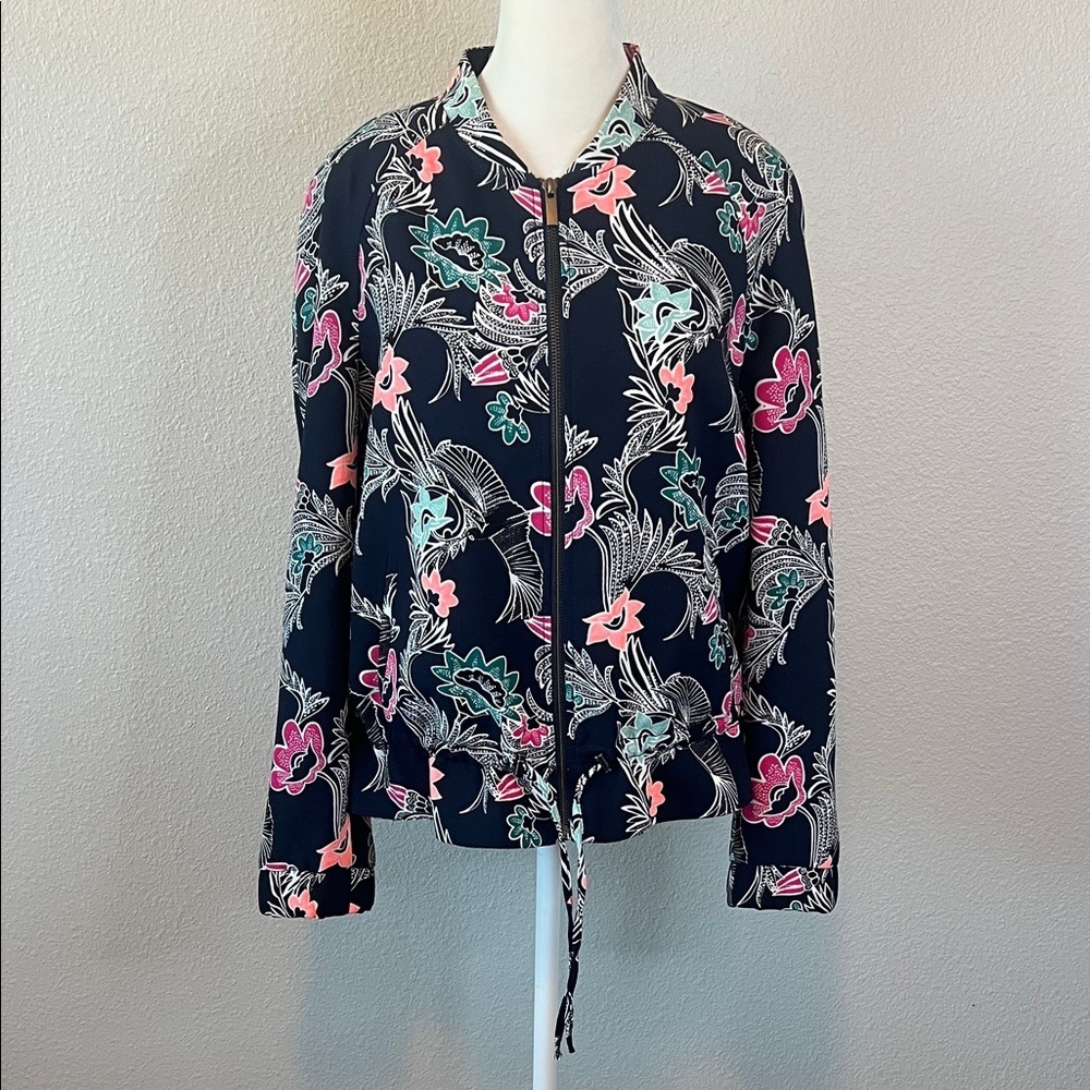Banana Republic Bird Print Bomber Jacket Blue/Multi Size Small